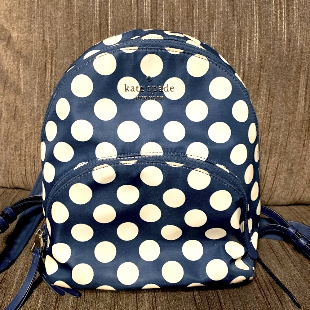 Kate Spade Karissa nylon Seaside Dot medium backpack blue and white polka dot